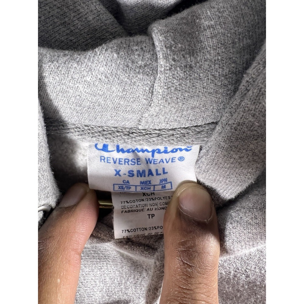 VTG Champion Reverse Weave Hoodie X-Small Gray Heavweight Fleece Sewn Logo BLANK - Picture 2 of 5